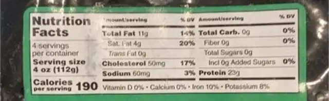 Ground bison nutrition facts table