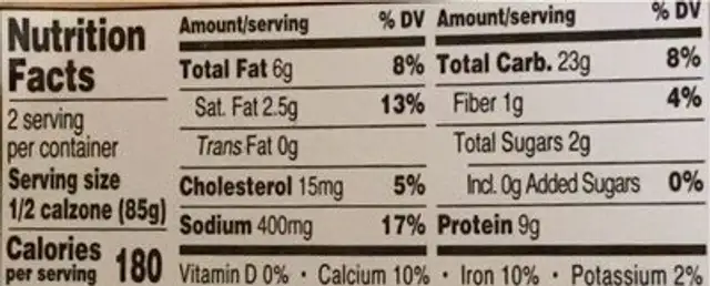 calzone philly cheese steak nutrition facts table