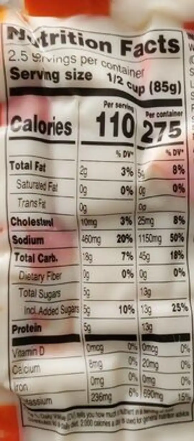 Chunk Style Imitation Crab Meat nutrition facts table