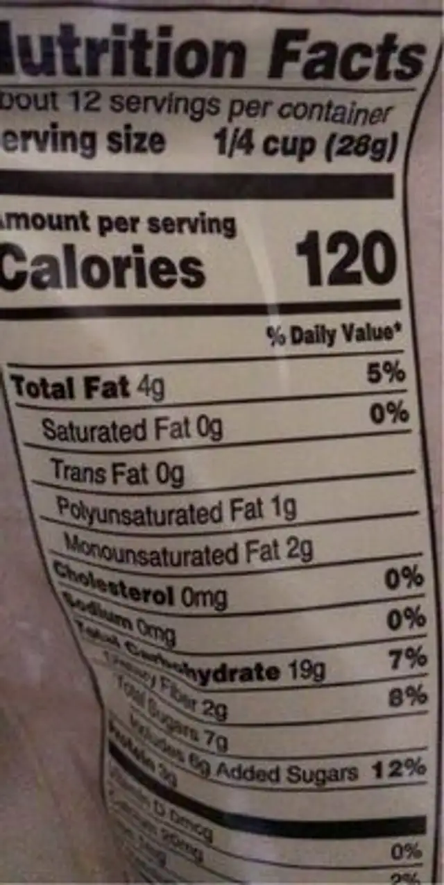 Apple and almond gluten-free honey granola nutrition facts table