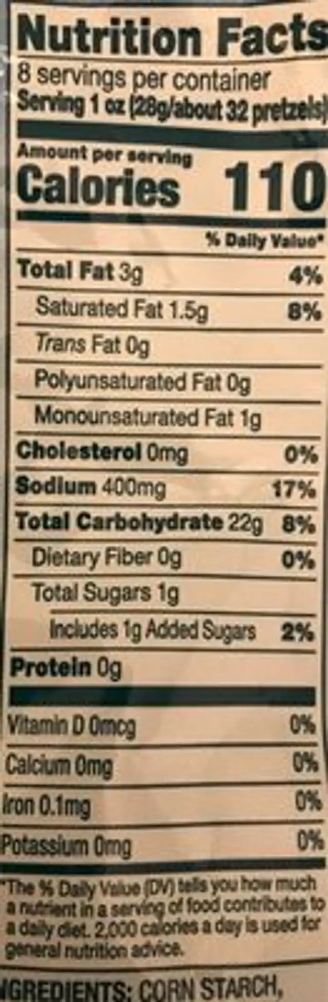 Gluten free sticks pretzel nutrition facts table