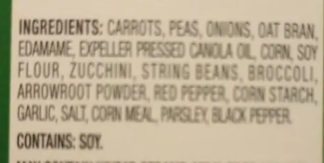 veggie burger ingredients label