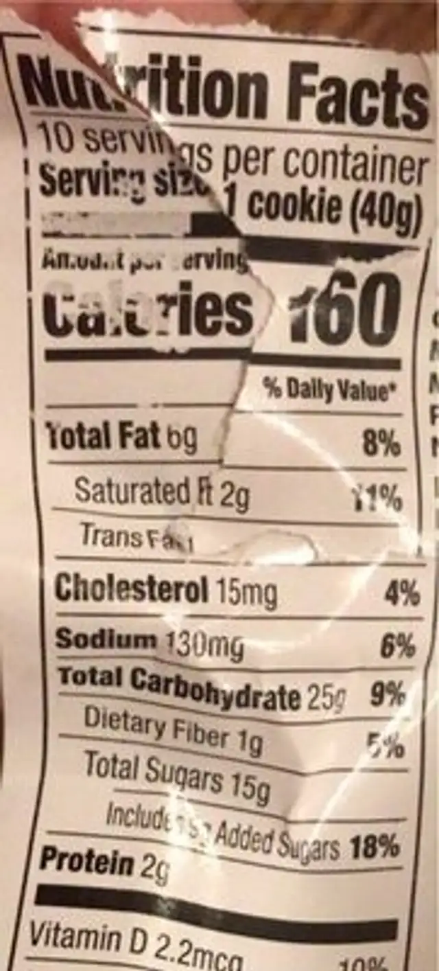 Bake shop nutrition facts table
