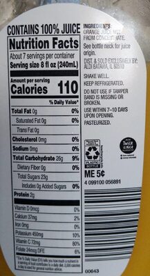 Orange Juice nutrition facts table