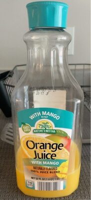 Orange juice with mango front packaging