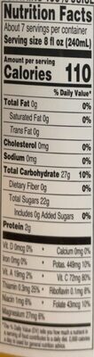 Orange juice with mango nutrition facts table