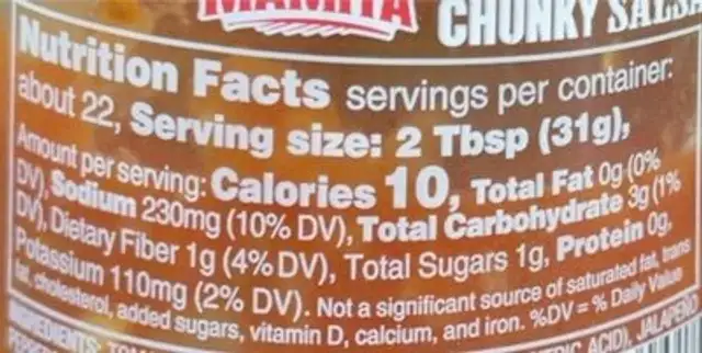 Chunky Salsa nutrition facts table