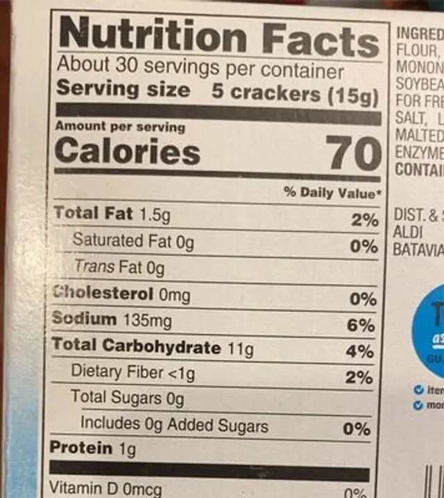 Original Saltine Crackers nutrition facts table