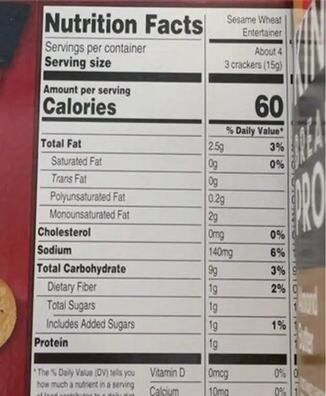 Cracker assortment sesame wheat nutrition facts table