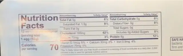 Free range eggs nutrition facts table
