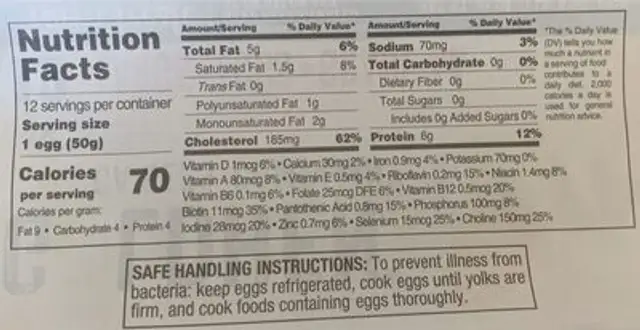 Aldi eggs nutrition facts table