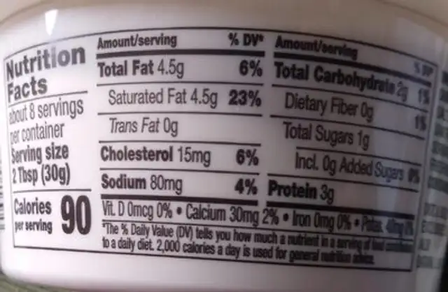 Greek cream cheese spread nutrition facts table