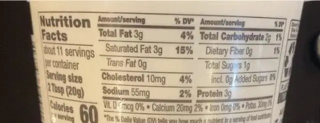 3x Protein Whipped Greek Cream Cheese Spread nutrition facts table