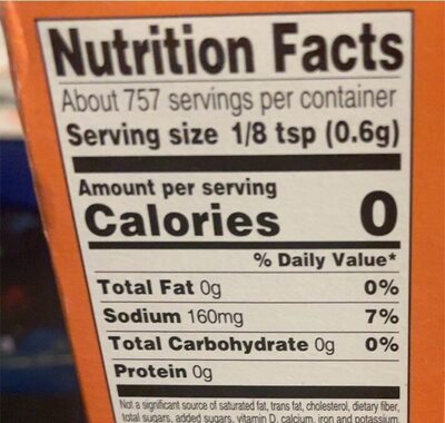 Pure Baking Soda nutrition facts table