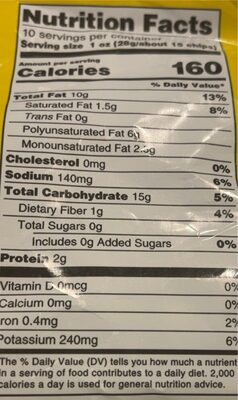 Original potato chips nutrition facts table
