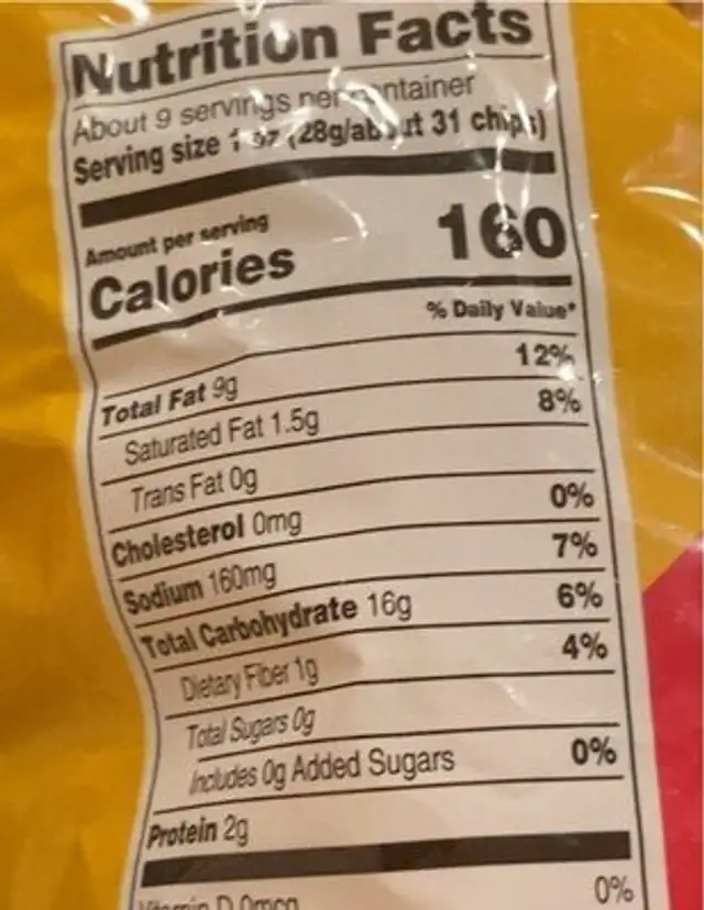corn chips nutrition facts table
