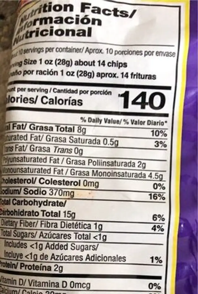 Taquitos nutrition facts table