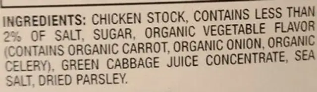 Chicken Cooking Stock ingredients label