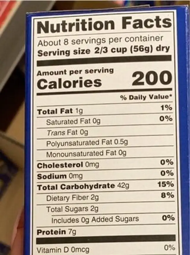 Penne rigate nutrition facts table
