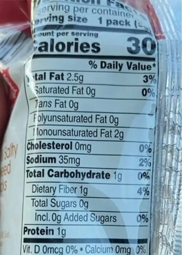 Sweet & Salty Seaweed Snacks nutrition facts table