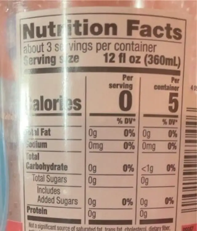 Grape fruit Seltzer water nutrition facts table