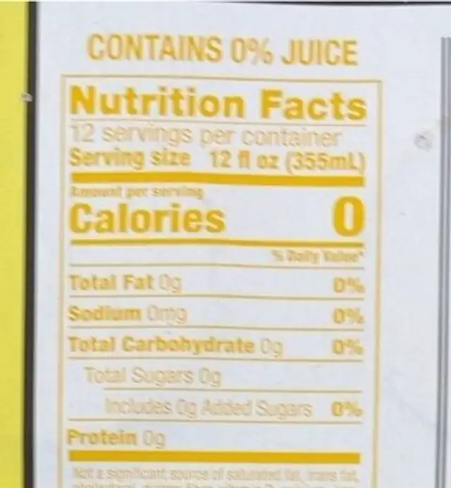 Belle Vie nutrition facts table