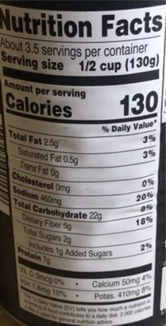 Western style beans nutrition facts table
