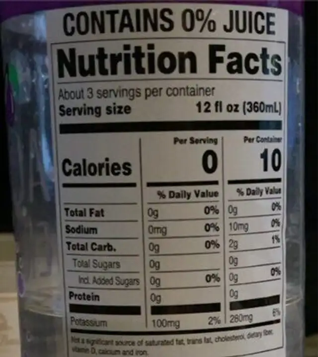 Black cherry sparkling water nutrition facts table