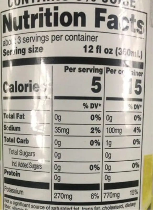Lemonade Flavored Water Beverage nutrition facts table