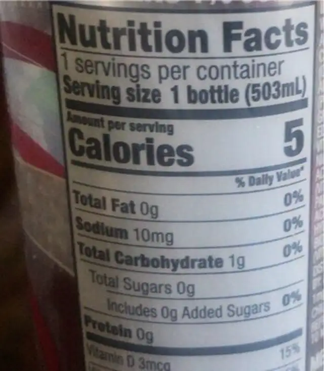 Sparkling Frost Black Raspberry nutrition facts table