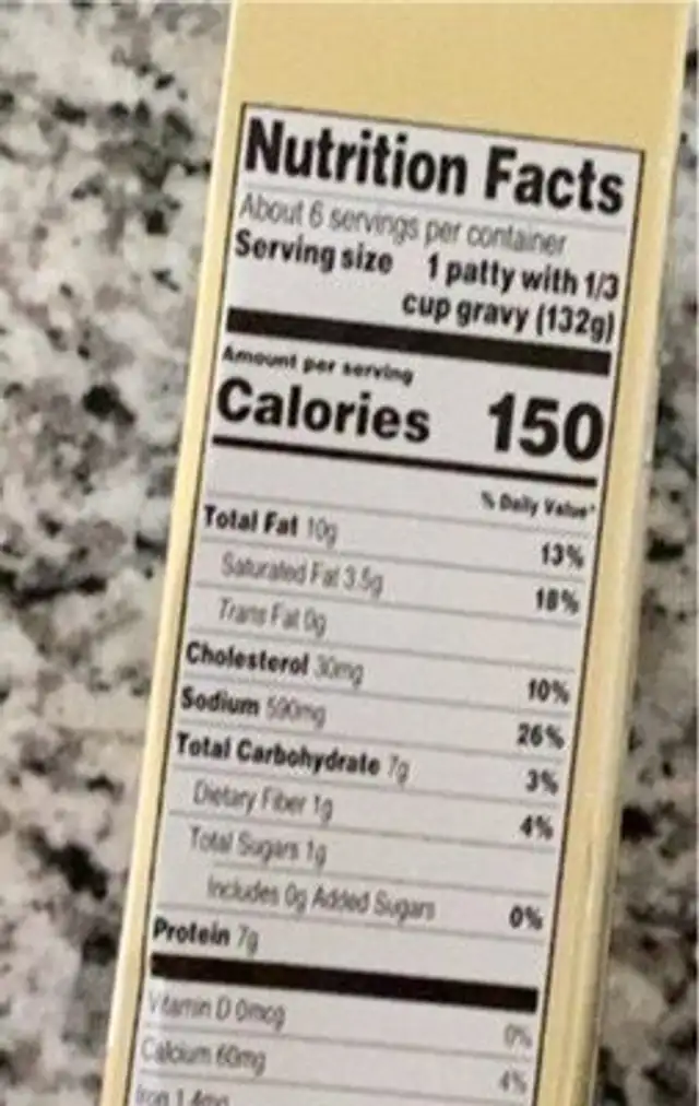 Gravy & Salisbury Steaks nutrition facts table