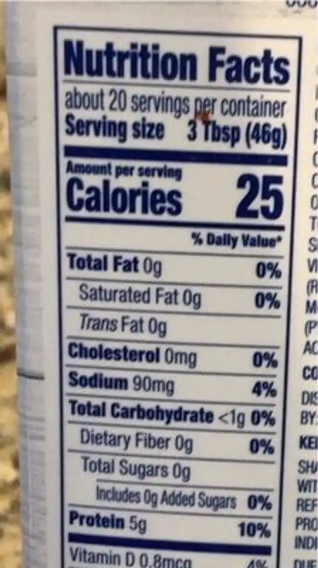Liquid egg product nutrition facts table