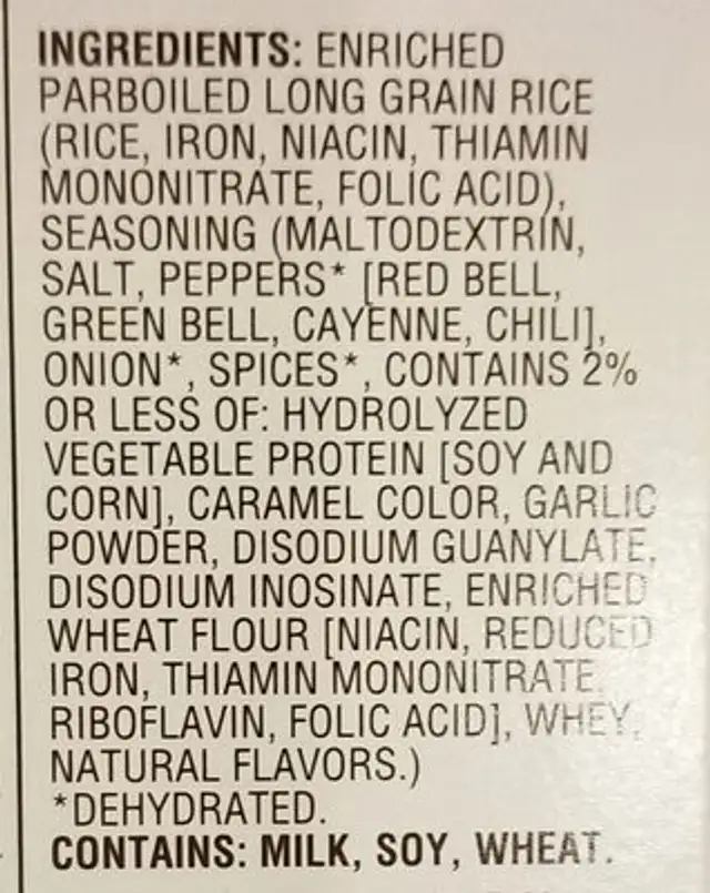 New Orleans Style Dirty Rice Mix ingredients label