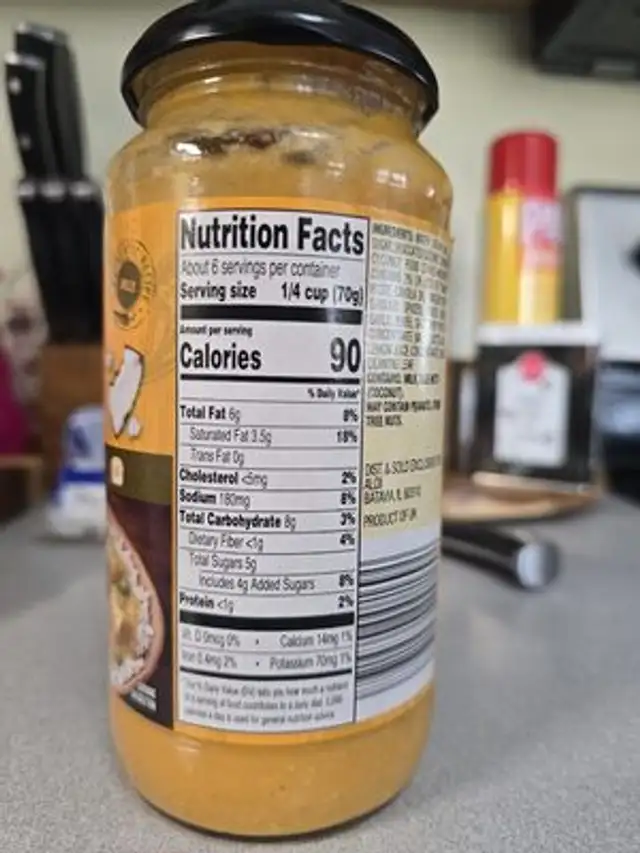 Korma Curry Sauce nutrition facts table