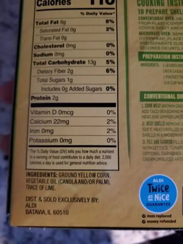 taco shells ingredients label