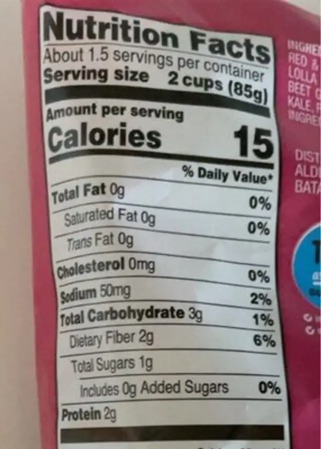 Spring Mix nutrition facts table