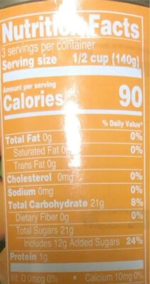 Mandarin Oranges nutrition facts table