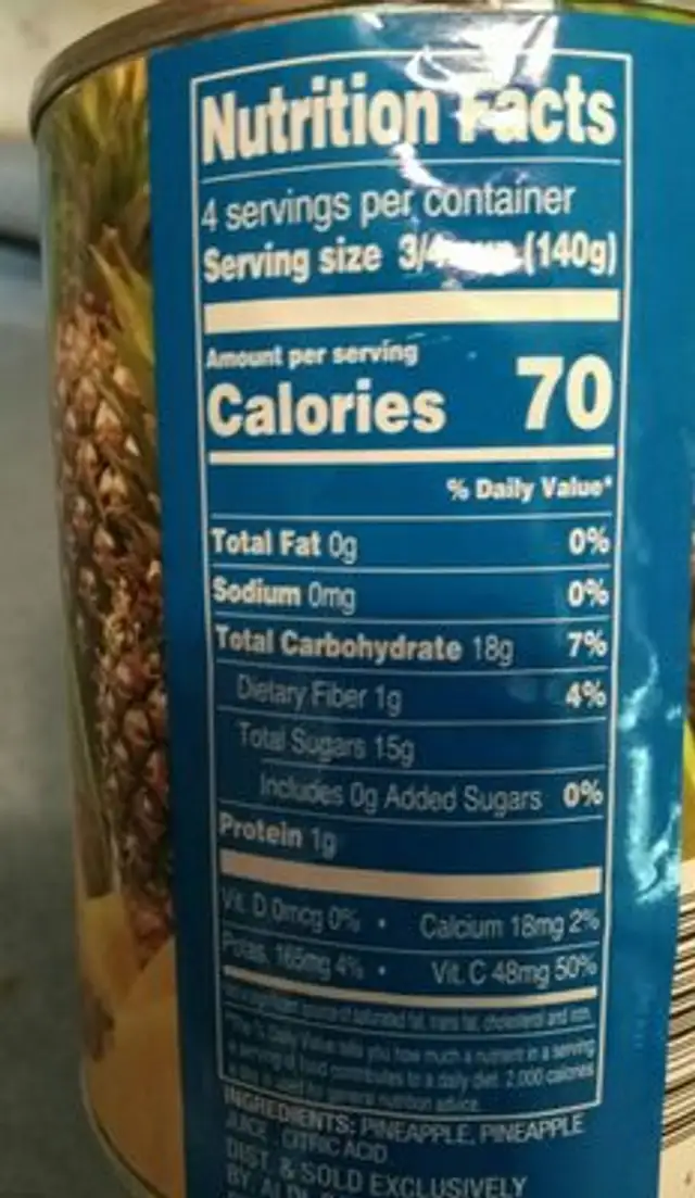 pineapple chunks ingredients label