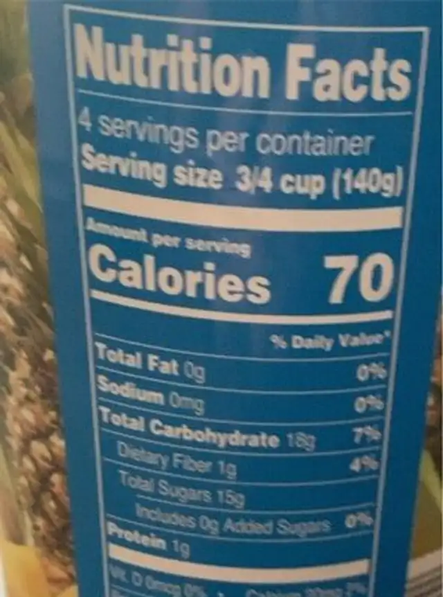 pineapple chunks nutrition facts table
