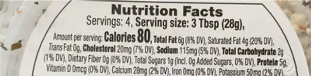 Tomato Basil Crumbled Goat Cheese nutrition facts table