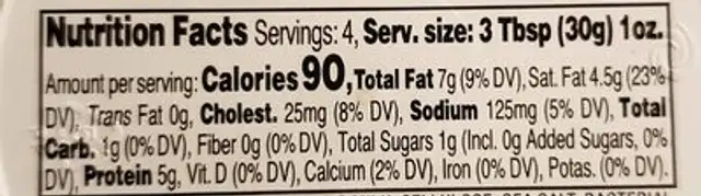 Goat cheese nutrition facts table
