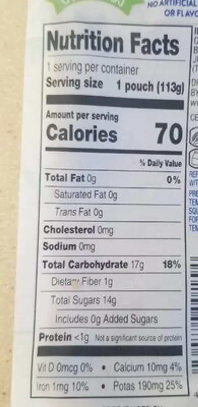 Apple banana blueberry baby food puree nutrition facts table