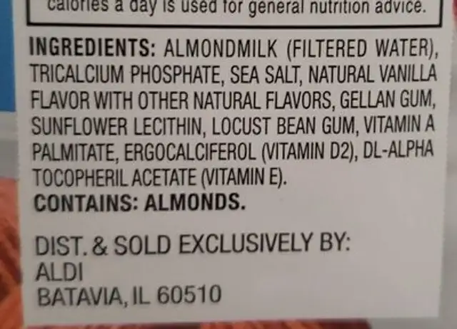 almond milk ingredients label