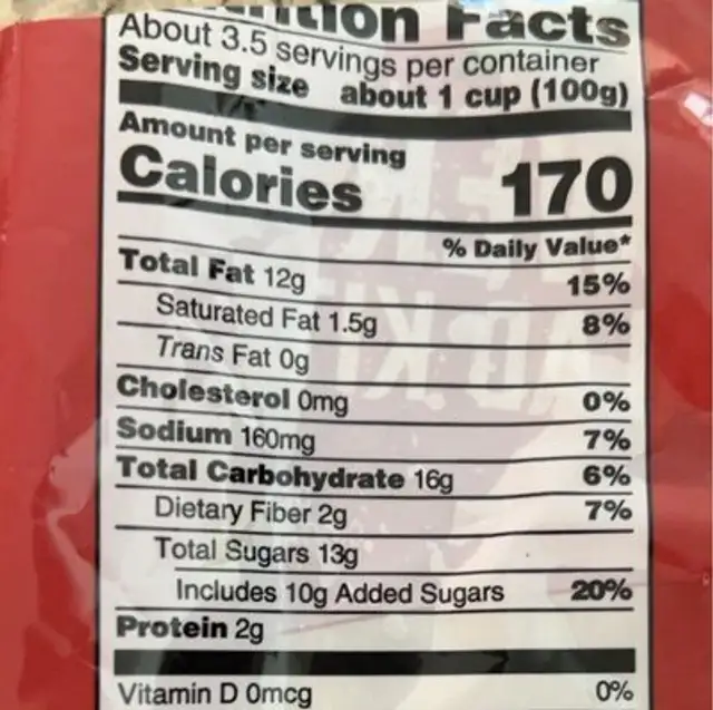 Sunflower Chopped Salad nutrition facts table