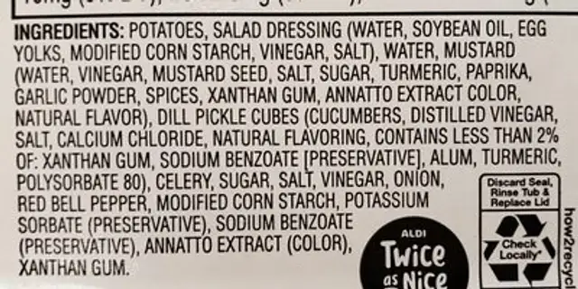 Mustard Potato Salad ingredients label