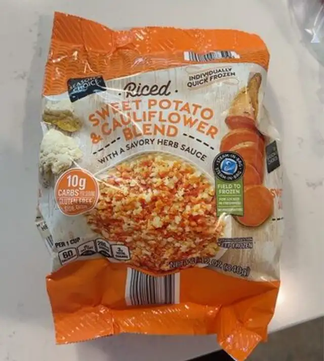 Riced sweef potato and cauliflower blend