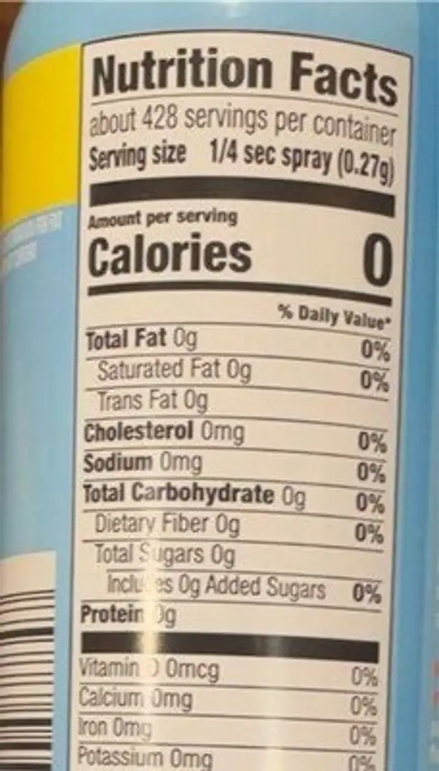 Baking non-stick spray with flour nutrition facts table
