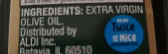 Extra Virgin Olive Oil ingredients label