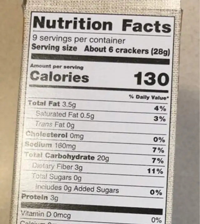 Woven Whole Wheat Crackers nutrition facts table