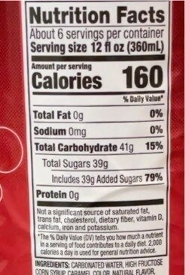 Summit Cola nutrition facts table